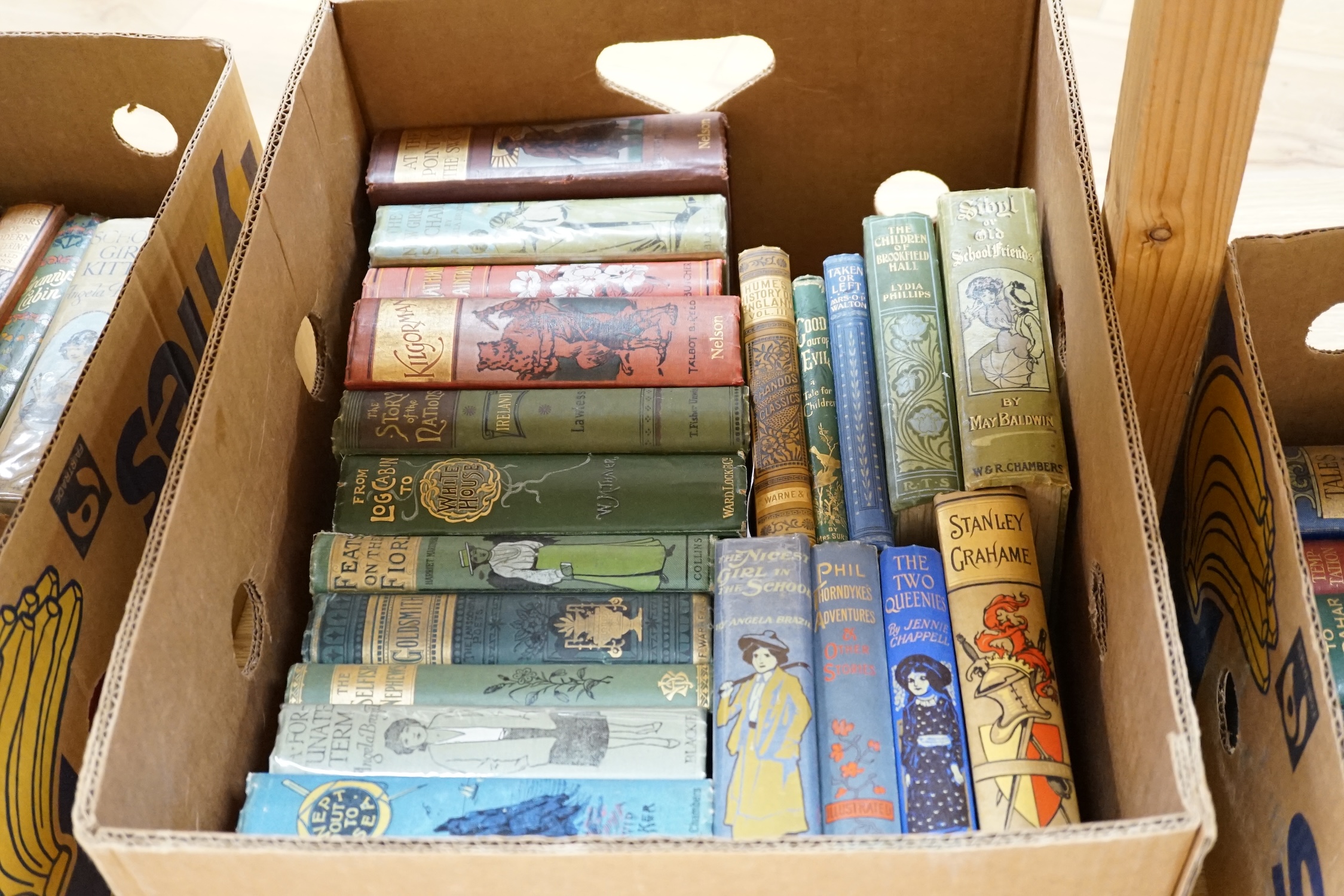 Old Children's books - mostly late 19th and early 20th century; most with illustrations and coloured pictorial cloth bindings; numerous Sunday School and other prizes; include Catherine Sinclair's Holiday House (Ward, Lo